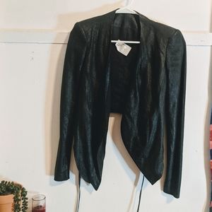 Helmut Lang Black Leather Asymmetrical Waterfall Draped Jacket XS